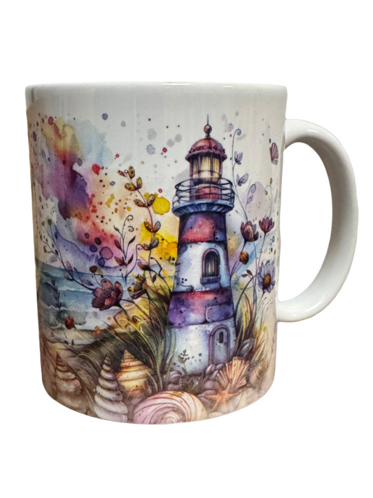 Ceramic mug; lighthouse picture